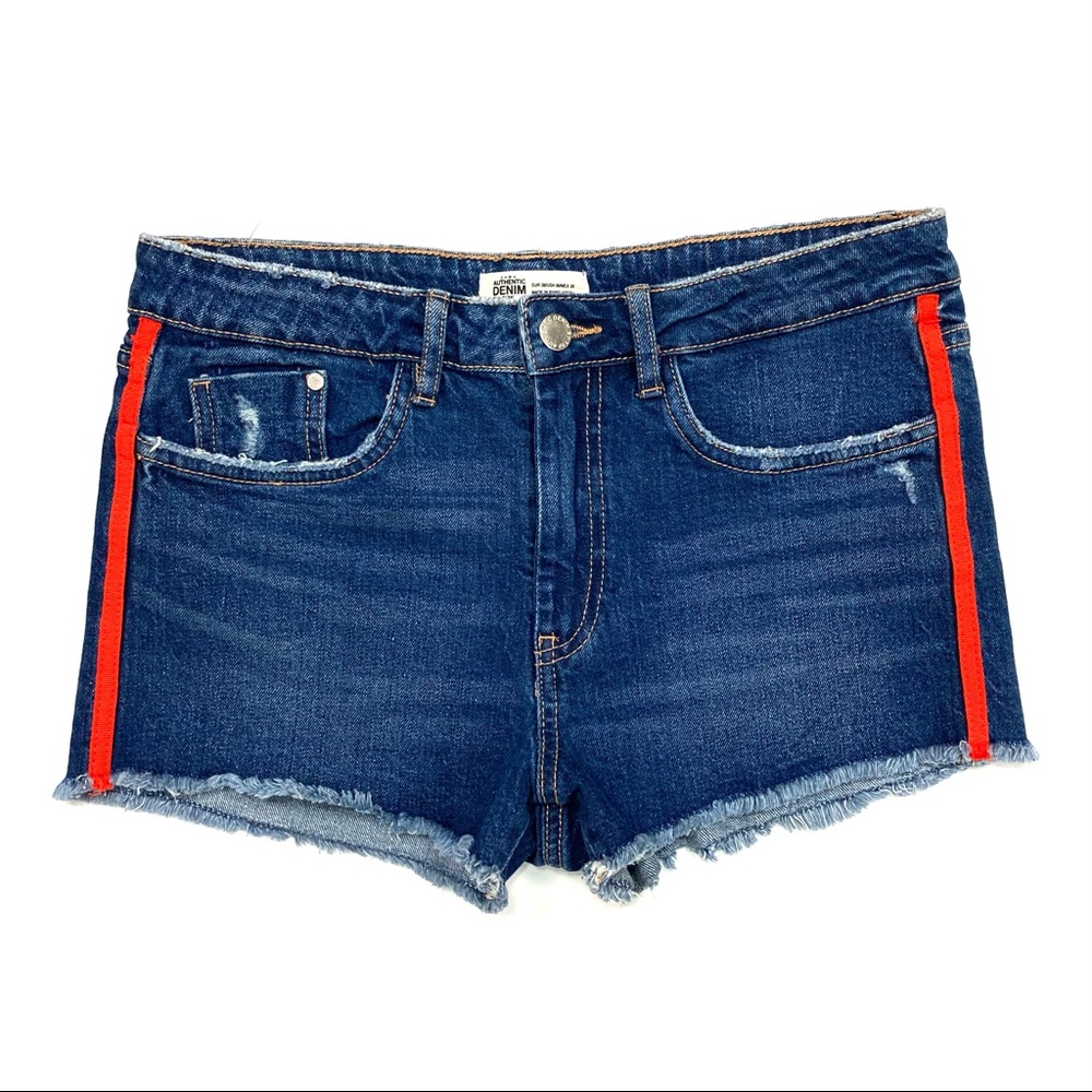 Zara Side Stripe Denim Shorts High Rise Cutoff